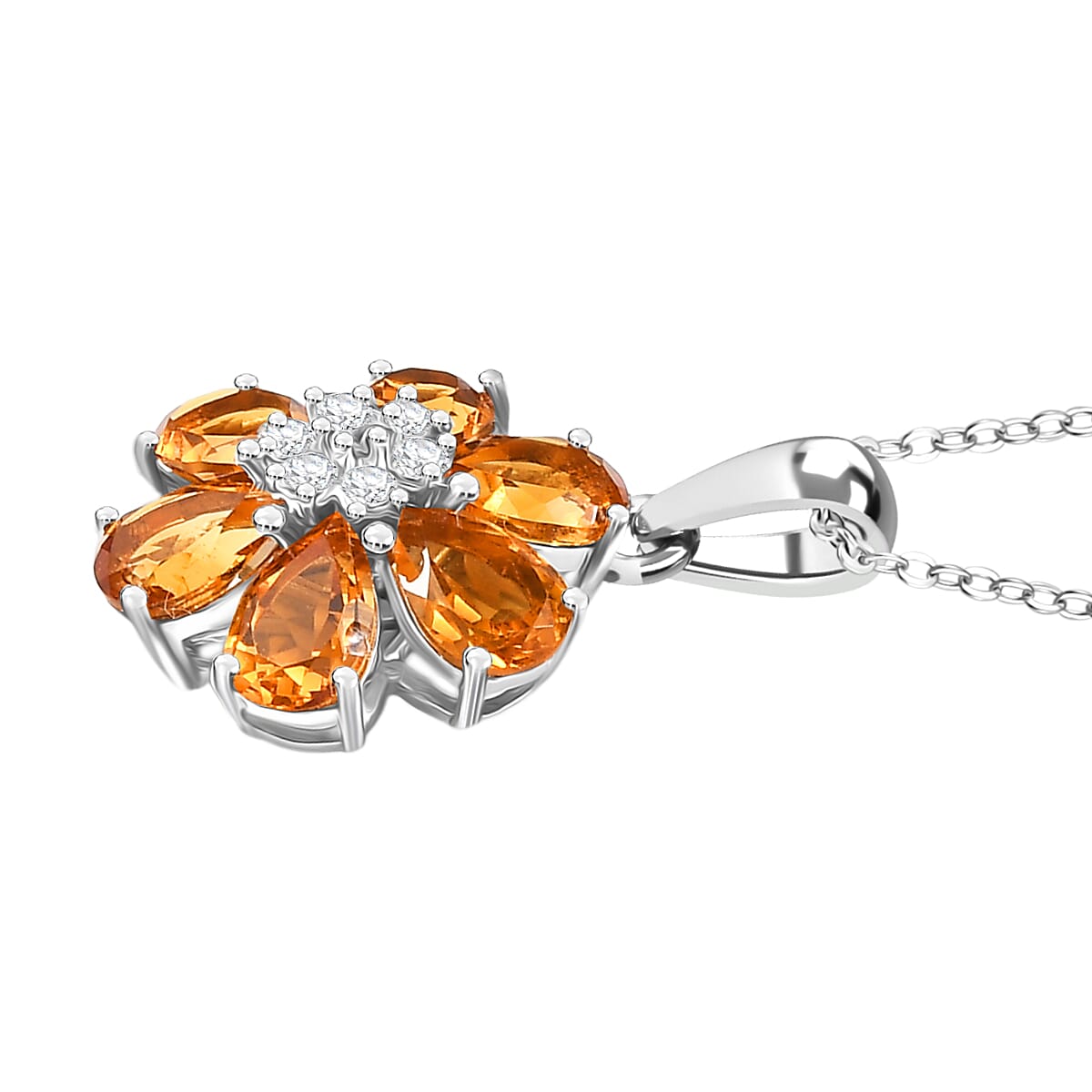 D'Joy Serra Gaucha Citrine & White Zircon Pendant with Chain (Size 20) in Platinum Overlay Sterling Silver 2.56 Ct.