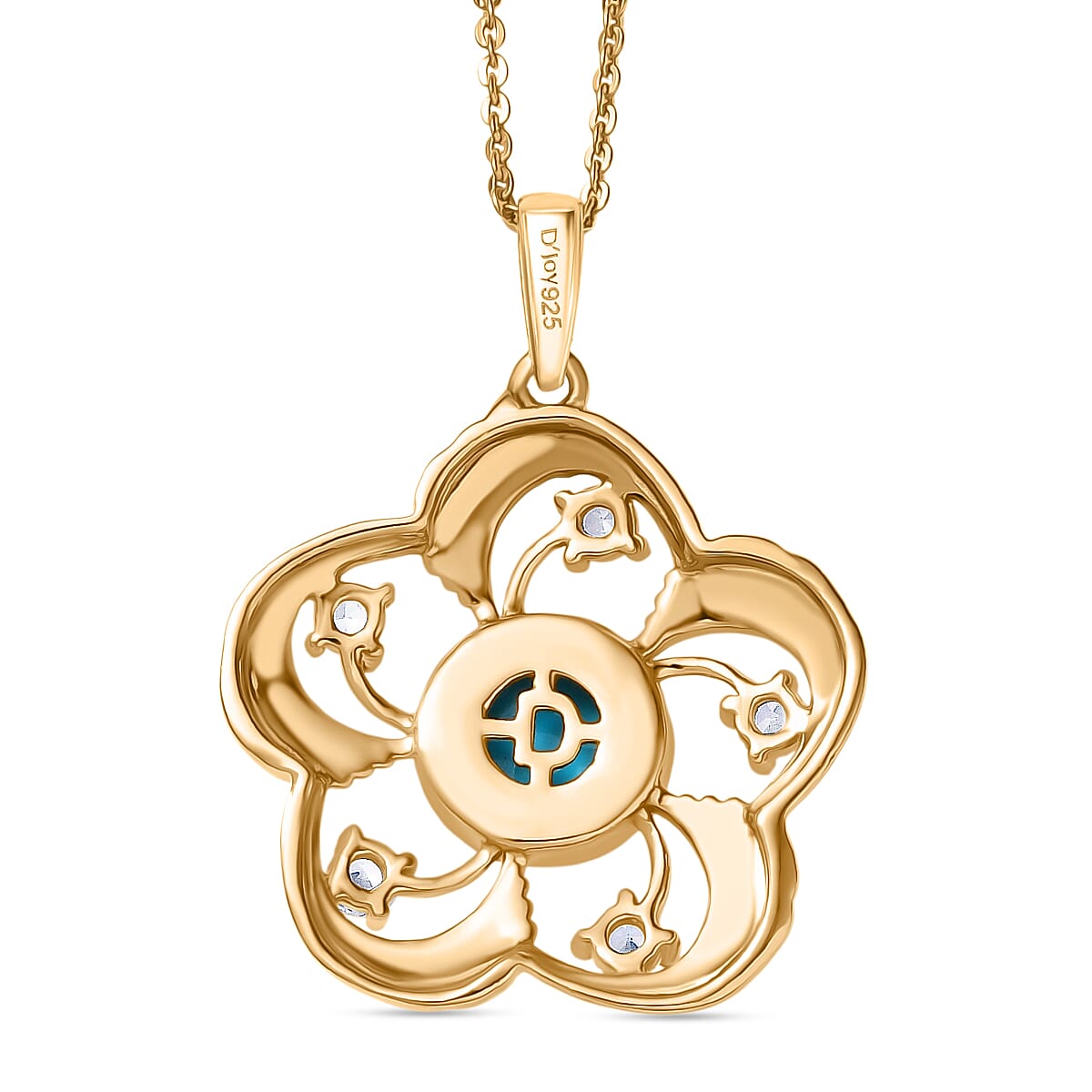 D'Joy Sleeping Beauty Turquoise & White Zircon Pendant with Chain (Size 20) in 18K Yellow Gold Plating Sterling Silver 1.57 Ct.