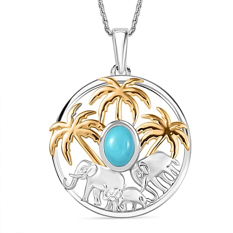 D'Joy Sleeping Beauty Turquoise Pendant with Chain (Size 20) in Platinum Overlay & Yellow Gold Plated Sterling Silver, Silver Wt. 5.03 Gms.