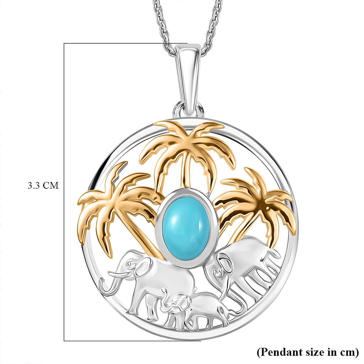 D'Joy Sleeping Beauty Turquoise Pendant with Chain (Size 20) in Platinum Overlay & Yellow Gold Plated Sterling Silver, Silver Wt. 5.03 Gms.