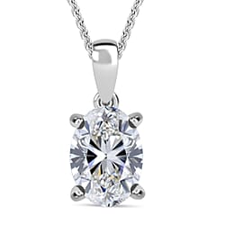 LUXURIANT 1 Ct. Lab Grown Diamond Solitaire Pendant with Chain in Rhodium Overlay Sterling Silver, 20 Inch