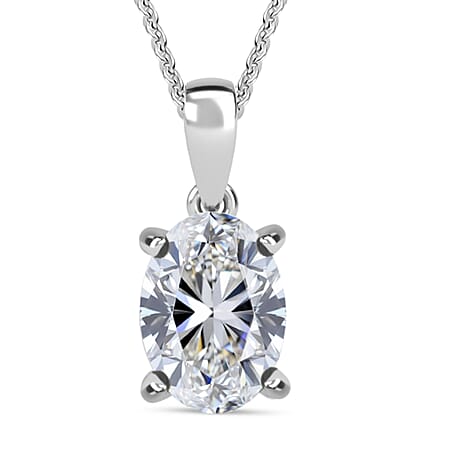 LUXURIANT 1 Ct. Lab Grown Diamond Solitaire Pendant with Chain in Rhodium Overlay Sterling Silver, 20 Inch