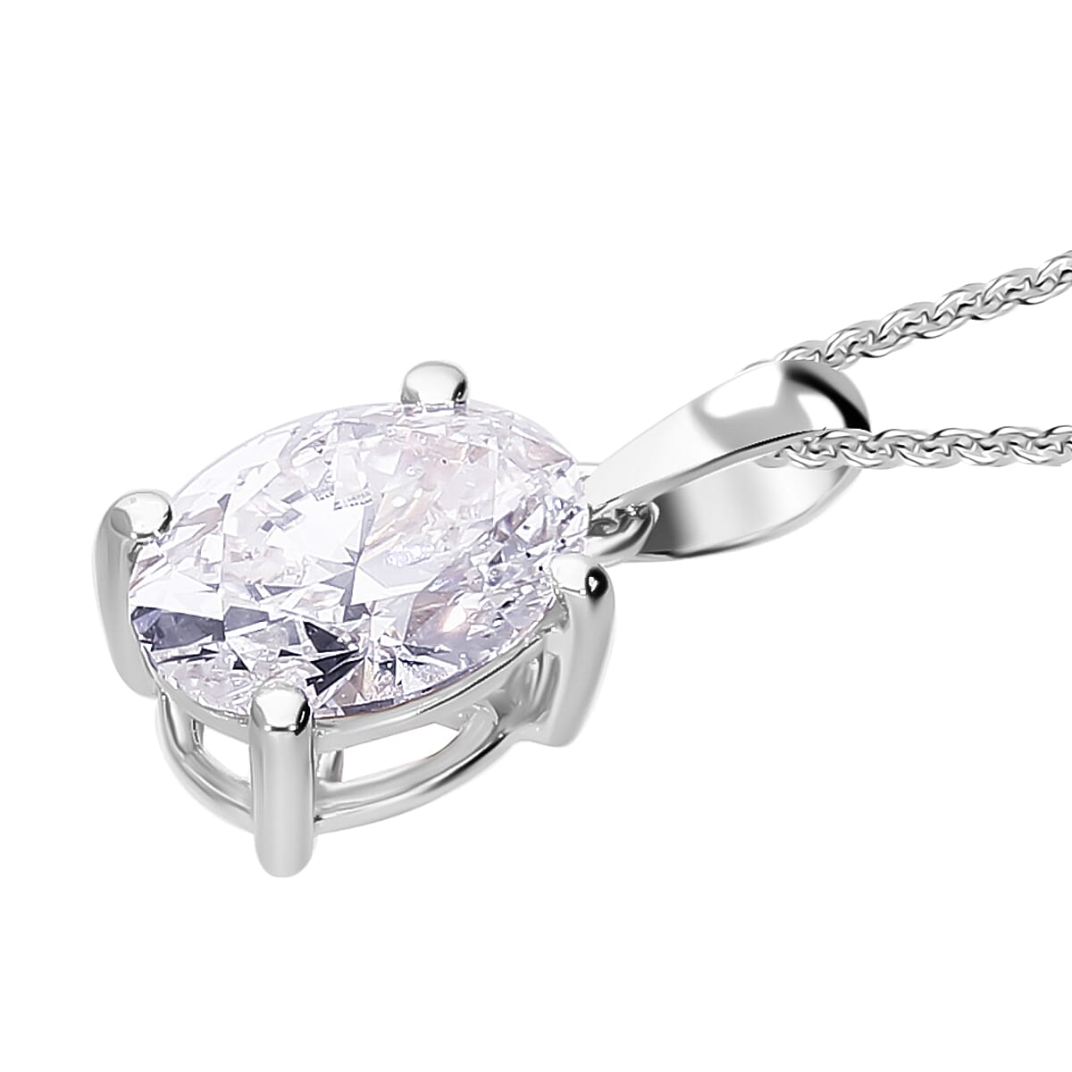 Luxuriant Oval Cut Lab Grown Diamond (SI-GH) Pendant with Chain (Size 18 - 2 Ext) in Rhodium Overlay Sterling Silver 1.00 Ct.