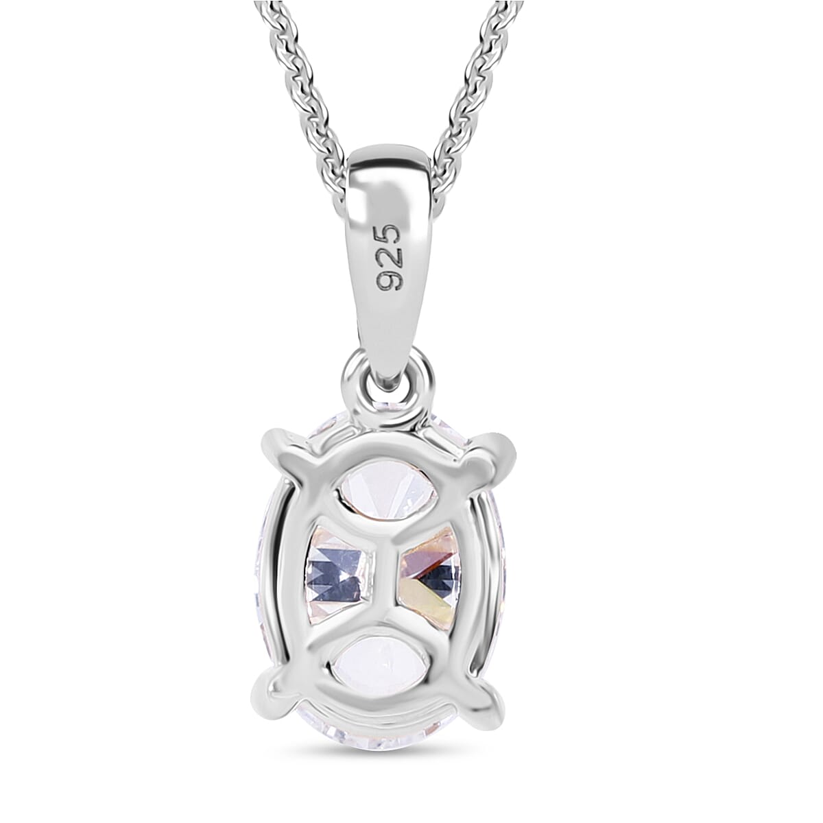 Luxuriant Oval Cut Lab Grown Diamond (SI-GH) Pendant with Chain (Size 18 - 2 Ext) in Rhodium Overlay Sterling Silver 1.00 Ct.