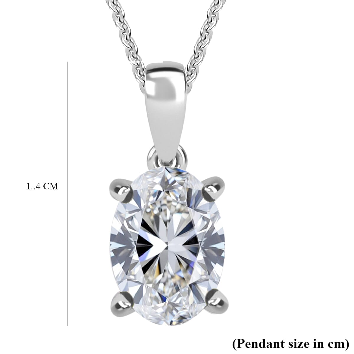 Luxuriant Oval Cut Lab Grown Diamond (SI-GH) Pendant with Chain (Size 18 - 2 Ext) in Rhodium Overlay Sterling Silver 1.00 Ct.