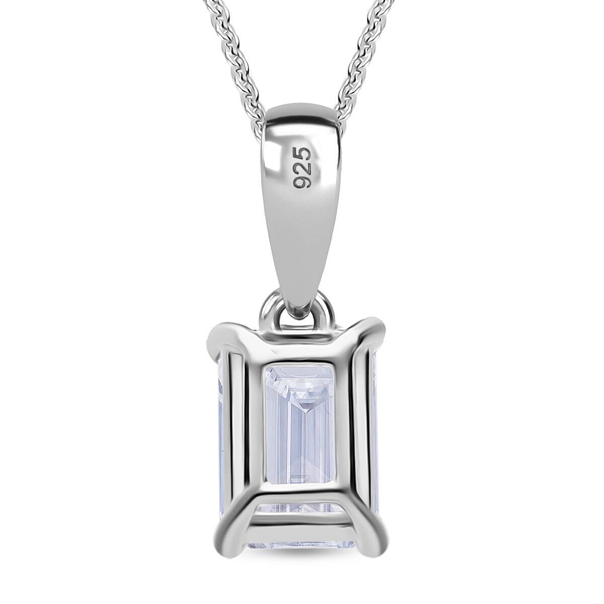 Luxuriant Emerald Cut Lab Grown Diamond (SI-GH) Pendant with Chain (Size 18 - 2 Ext) in Rhodium Overlay Sterling Silver 1.00 Ct.