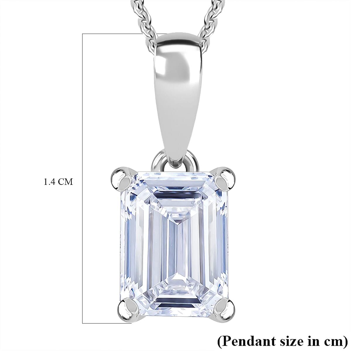 Luxuriant Emerald Cut Lab Grown Diamond (SI-GH) Pendant with Chain (Size 18 - 2 Ext) in Rhodium Overlay Sterling Silver 1.00 Ct.