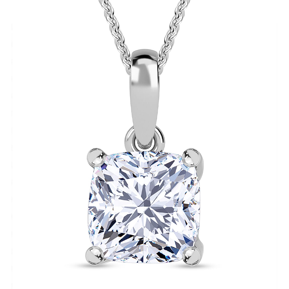 Luxuriant Lab Grown Diamond (SI-GH) Pendant with Chain (Size 18 - 2 Ext) in Rhodium Overlay Sterling Silver 1.00 Ct.