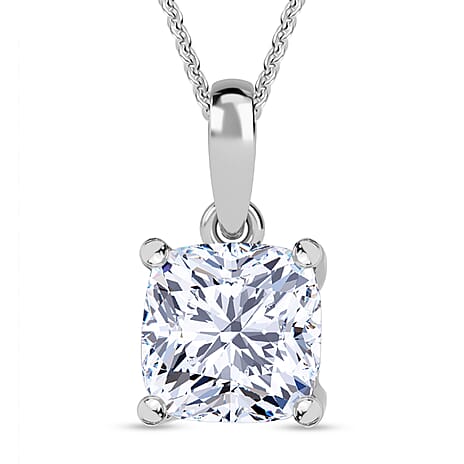 Luxuriant Lab Grown Diamond (SI-GH) Pendant with Chain (Size 18 - 2 Ext) in Rhodium Overlay Sterling Silver 1.00 Ct.