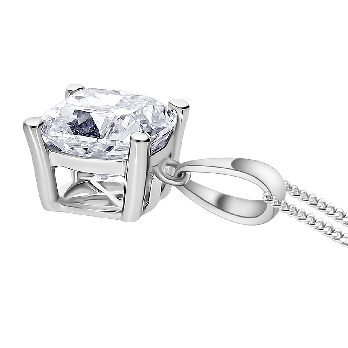 Luxuriant Lab Grown Diamond (SI-GH) Pendant with Chain (Size 18 - 2 Ext) in Rhodium Overlay Sterling Silver 1.00 Ct.