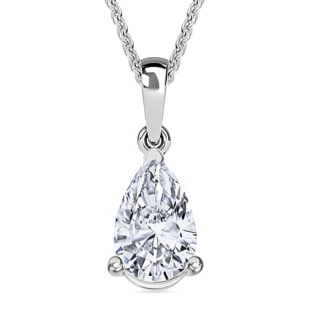 Luxuriant Pear Cut Lab Grown Diamond (SI-GH) Pendant with Chain (Size 18 - 2 Ext) in Rhodium Overlay Sterling Silver 1.00 Ct.