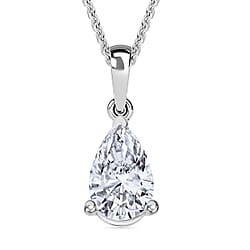 LUXURIANT 1 Ct. Lab Grown Diamond Solitaire Pendant with Chain in Rhodium Overlay Sterling Silver, 20 Inch