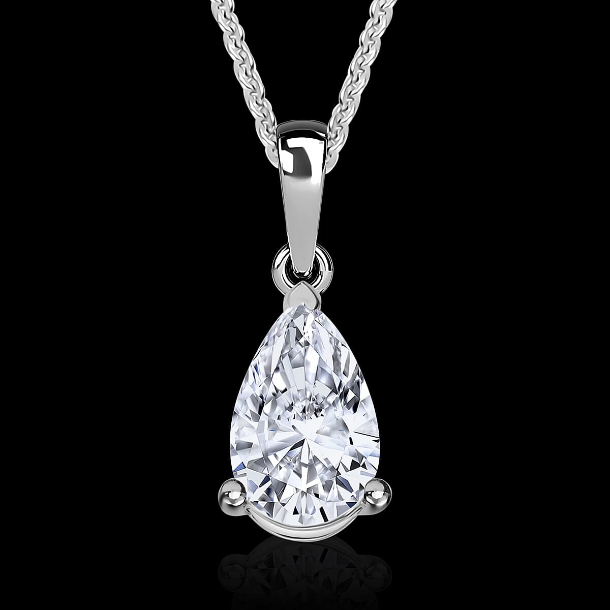 Luxuriant Pear Cut Lab Grown Diamond (SI-GH) Pendant with Chain (Size 18 - 2 Ext) in Rhodium Overlay Sterling Silver 1.00 Ct.