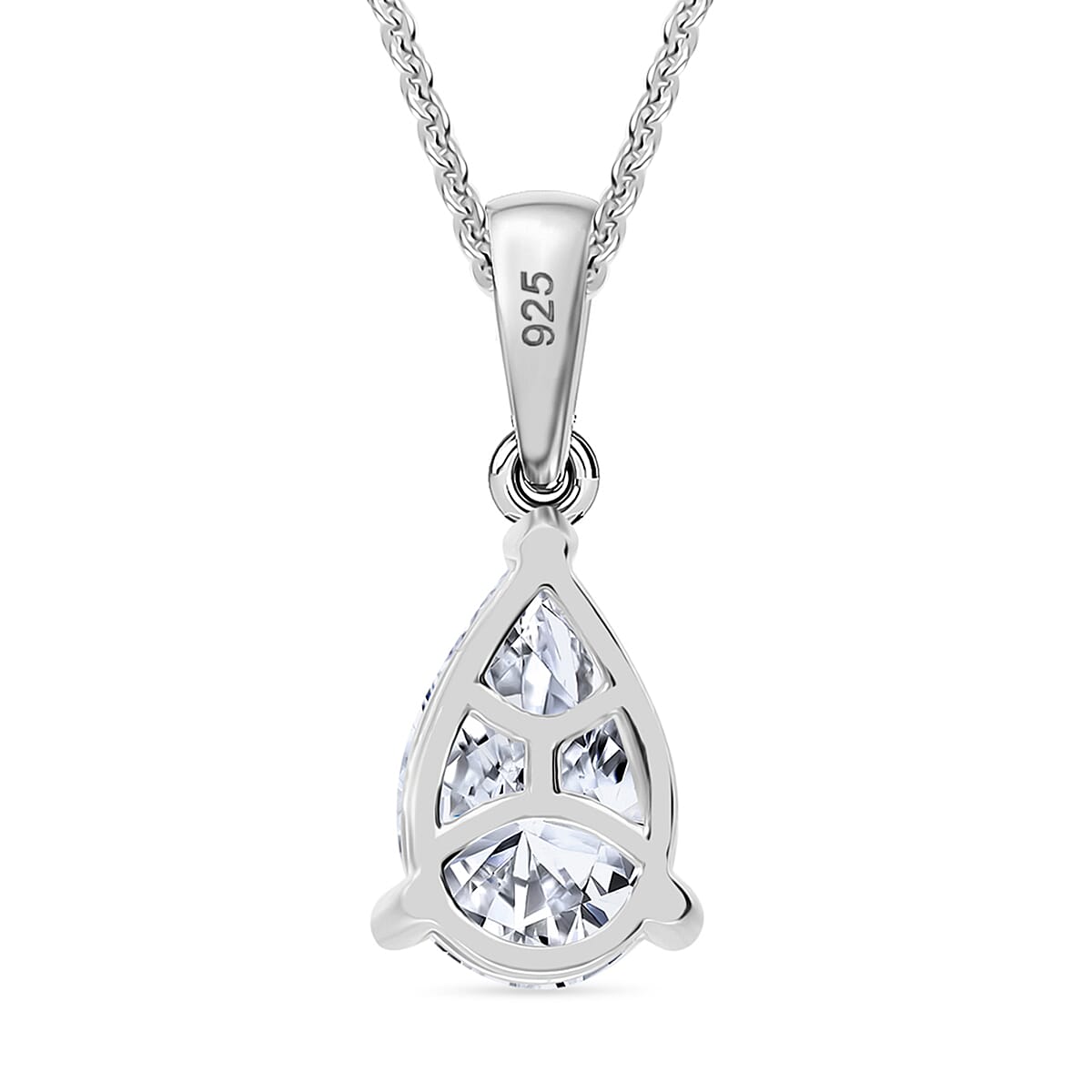 Luxuriant Pear Cut Lab Grown Diamond (SI-GH) Pendant with Chain (Size 18 - 2 Ext) in Rhodium Overlay Sterling Silver 1.00 Ct.