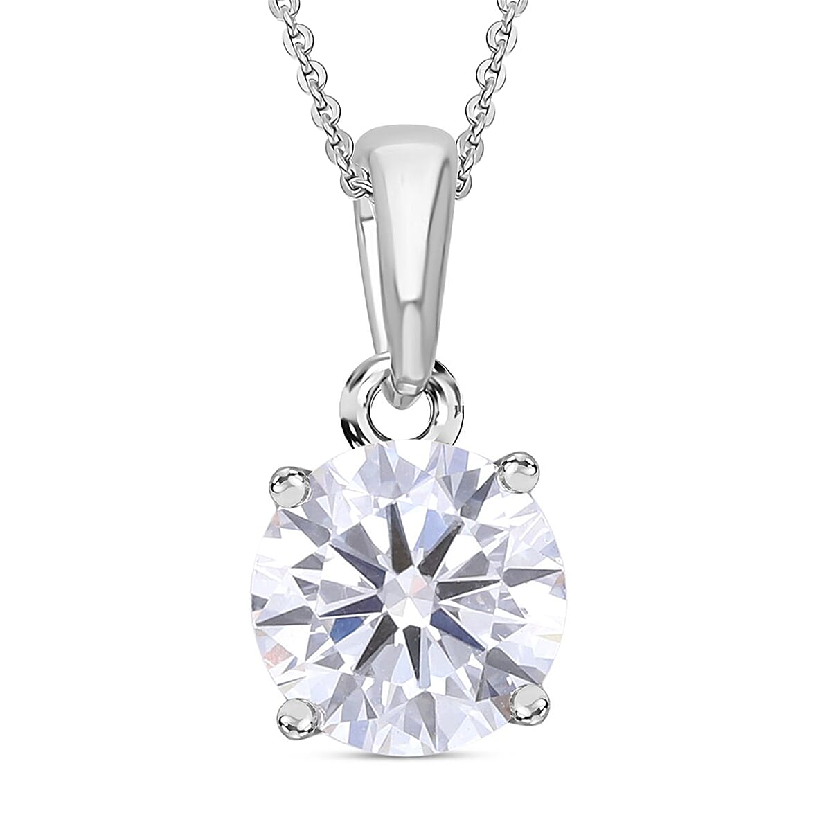 Luxuriant Lab Grown Diamond (SI-GH) Pendant with Chain (Size 18 - 2 Ext) in Rhodium Overlay Sterling Silver 1.00 Ct.