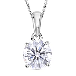 LUXURIANT 1 Ct. Lab Grown Diamond Solitaire Pendant with Chain in Rhodium Overlay Sterling Silver, 20 Inch