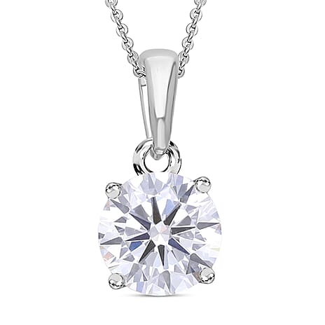 Luxuriant Lab Grown Diamond (SI-GH) Pendant with Chain (Size 18 - 2 Ext) in Rhodium Overlay Sterling Silver 1.00 Ct.