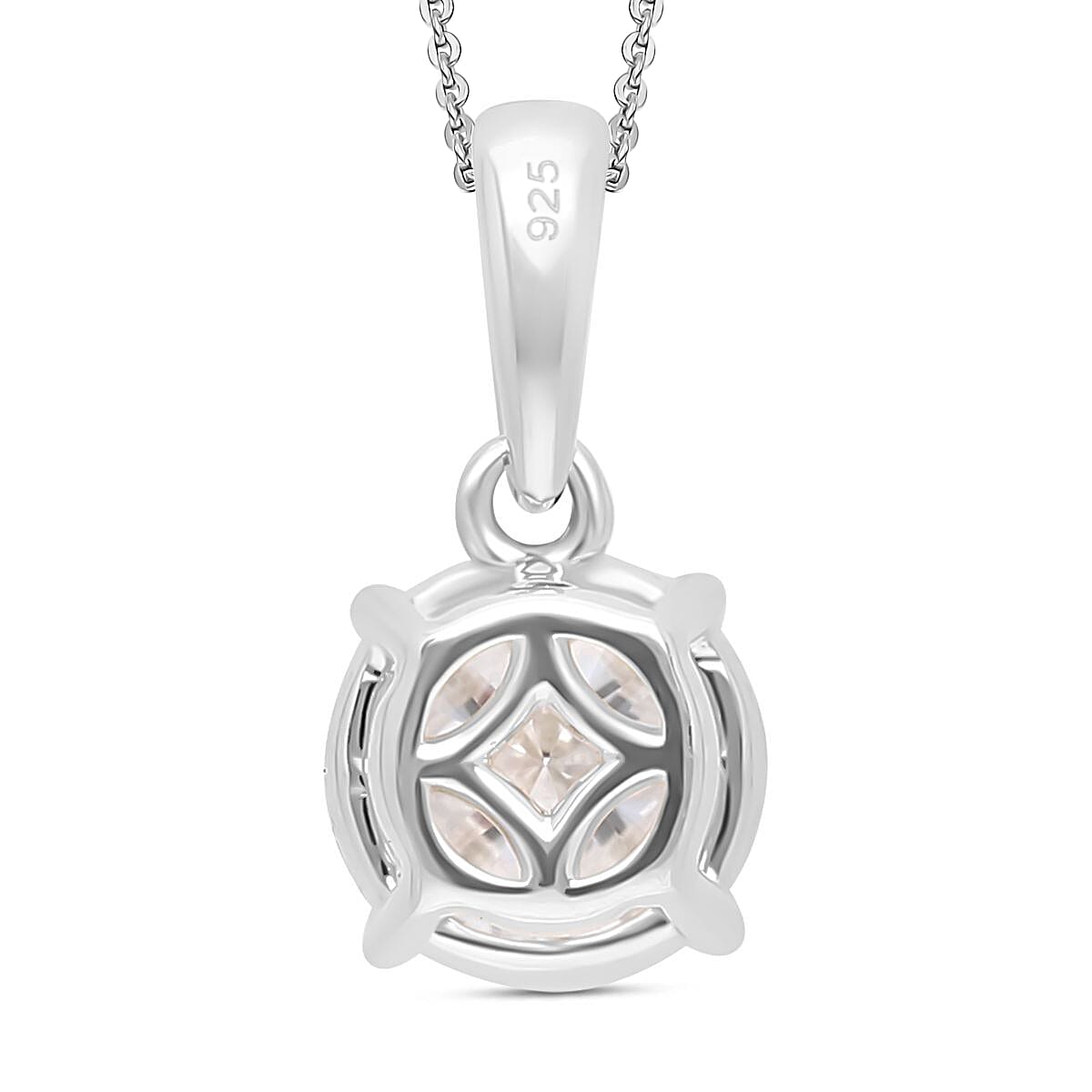 Luxuriant Lab Grown Diamond (SI-GH) Pendant with Chain (Size 18 - 2 Ext) in Rhodium Overlay Sterling Silver 1.00 Ct.
