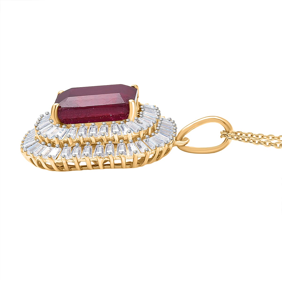 D'Joy African Ruby & Moissanite Pendant with Chain (Size 20) in 18K Vermeil Yellow Gold Plated Sterling Silver 11.99 Ct.