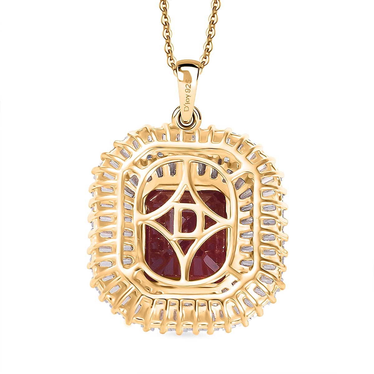 D'Joy African Ruby & Moissanite Pendant with Chain (Size 20) in 18K Vermeil Yellow Gold Plated Sterling Silver 11.99 Ct.