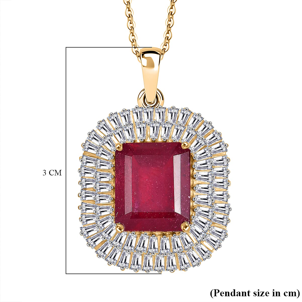 D'Joy African Ruby & Moissanite Pendant with Chain (Size 20) in 18K Vermeil Yellow Gold Plated Sterling Silver 11.99 Ct.
