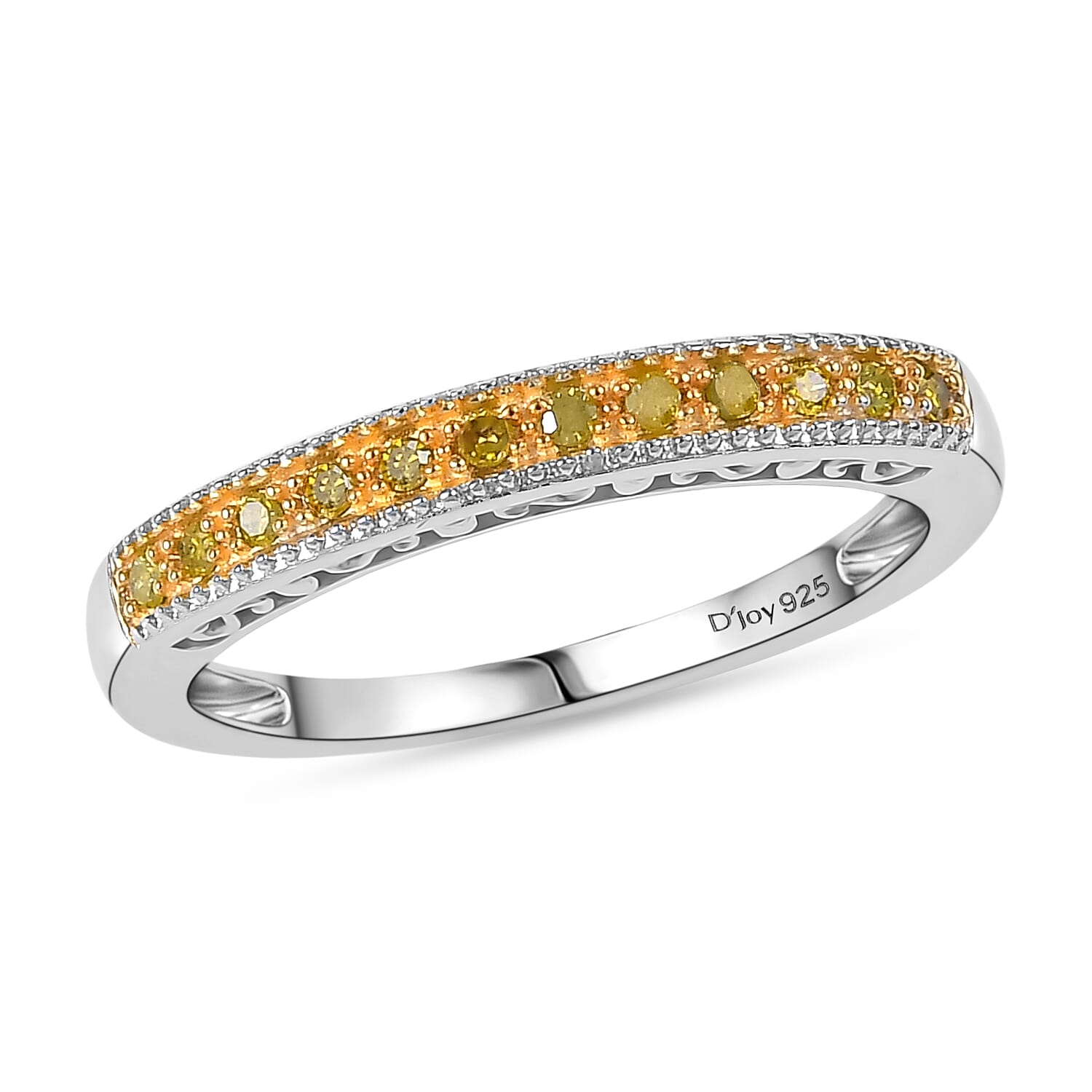 Set of 5 - Champagne Diamond Green Diamond Yellow Diamond White Diamond Blue Diamond Ring in Rhodium Overlay Sterling Silver Wt. 9 Gms 0.500 Ct.