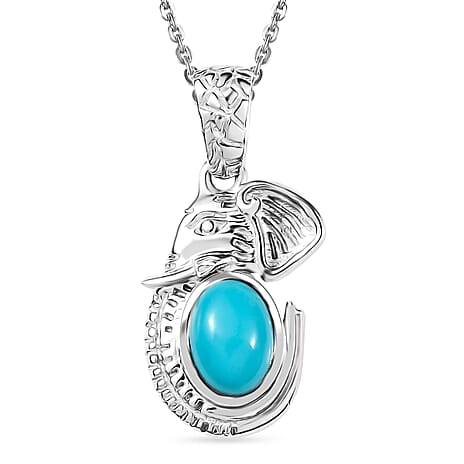 D'Joy Sleeping Beauty Turquoise Elephant Pendant with Chain (Size 20) in Platinum Overlay Sterling Silver