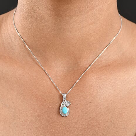 D'Joy Sleeping Beauty Turquoise Elephant Pendant with Chain (Size 20) in Platinum Overlay Sterling Silver