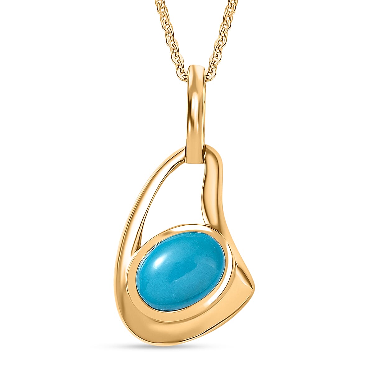 D'Joy Sleeping Beauty Turquoise Pendant with Chain (Size 20) in 18K Yellow Gold Plating Sterling Silver 1.34 Ct, Silver Wt. 5.15 Gms.