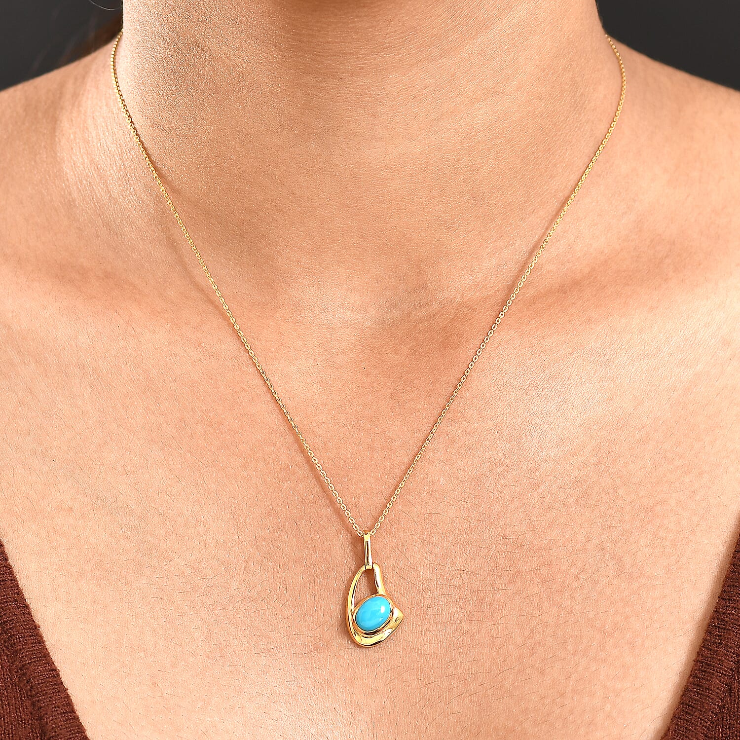 D'Joy Sleeping Beauty Turquoise Pendant with Chain (Size 20) in 18K Yellow Gold Plating Sterling Silver 1.34 Ct, Silver Wt. 5.15 Gms.