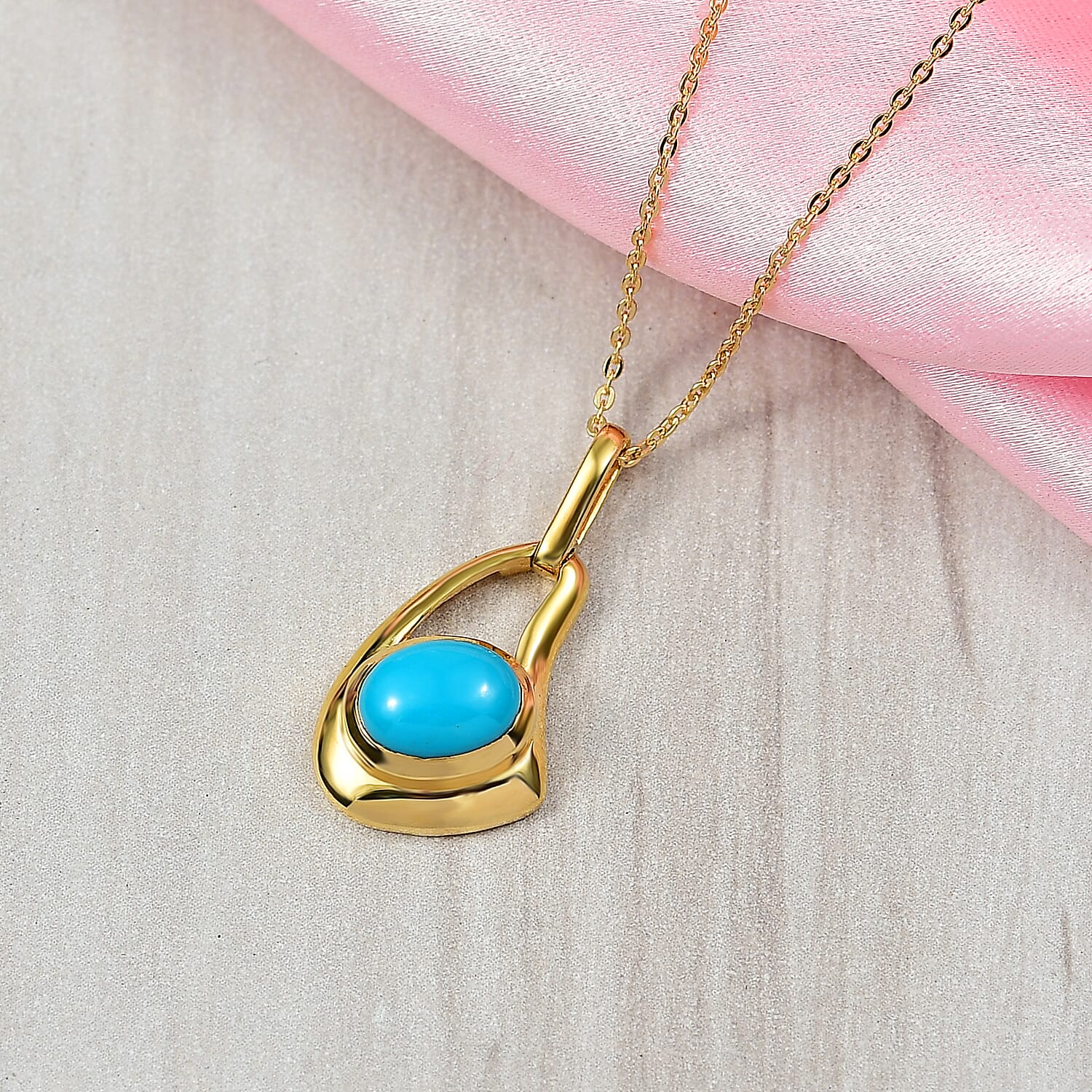 D'Joy Sleeping Beauty Turquoise Pendant with Chain (Size 20) in 18K Yellow Gold Plating Sterling Silver 1.34 Ct, Silver Wt. 5.15 Gms.