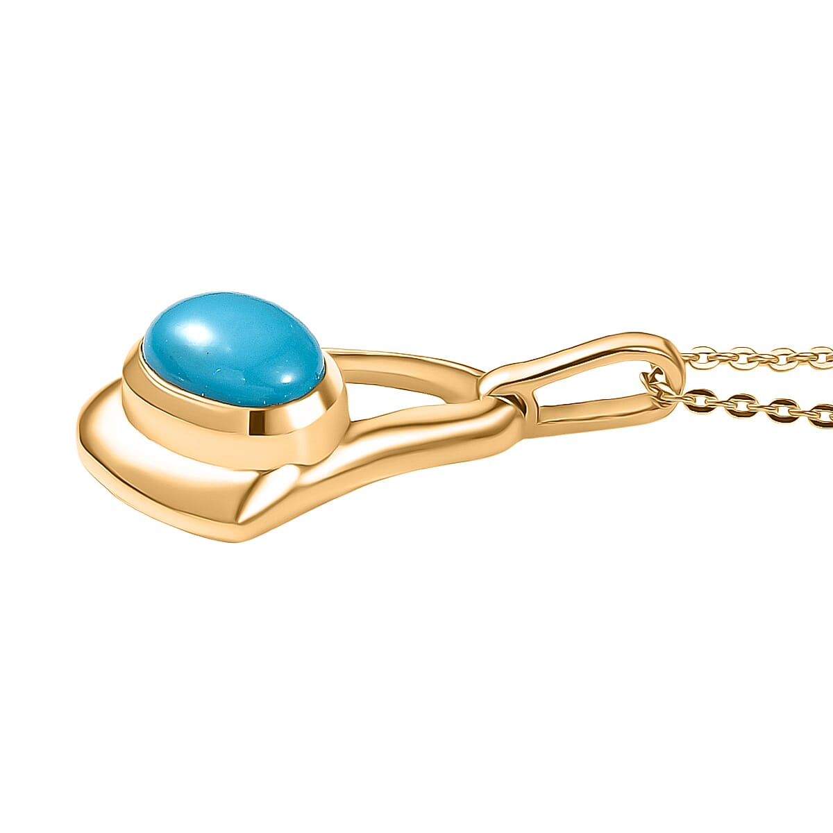 D'Joy Sleeping Beauty Turquoise Pendant with Chain (Size 20) in 18K Yellow Gold Plating Sterling Silver 1.34 Ct, Silver Wt. 5.15 Gms.