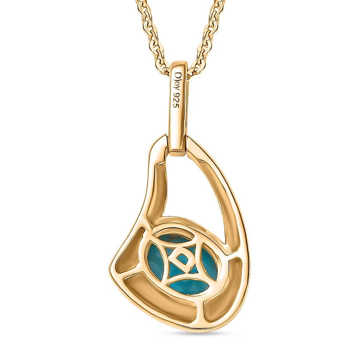 D'Joy Sleeping Beauty Turquoise Pendant with Chain (Size 20) in 18K Yellow Gold Plating Sterling Silver 1.34 Ct, Silver Wt. 5.15 Gms.
