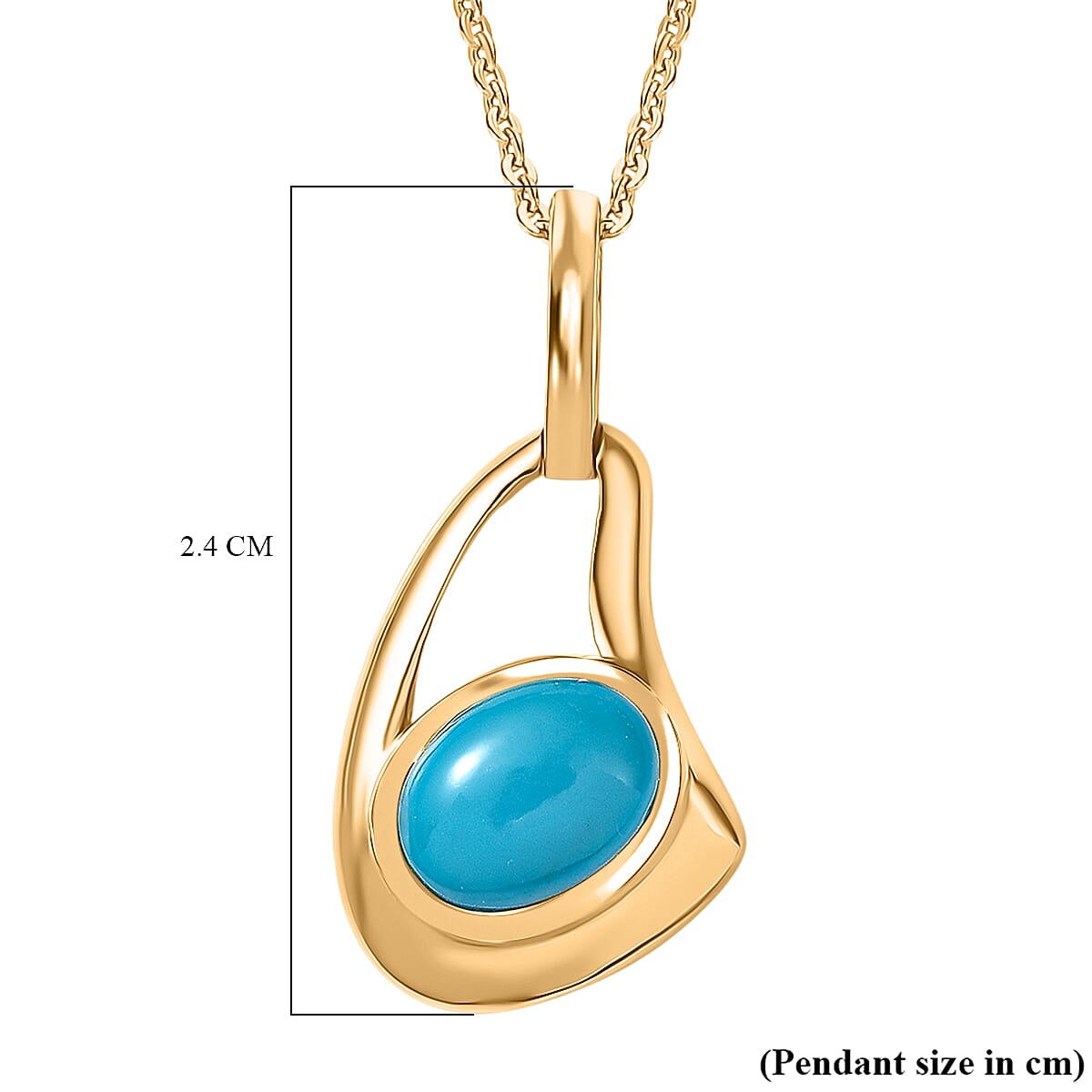 D'Joy Sleeping Beauty Turquoise Pendant with Chain (Size 20) in 18K Yellow Gold Plating Sterling Silver 1.34 Ct, Silver Wt. 5.15 Gms.