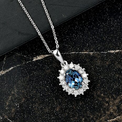 Luxuriant Lab Grown Alexandrite & Lab Grown Diamond Pendant with Chain (Size 20) in Rhodium Overlay Sterling Silver 1.96 Ct.