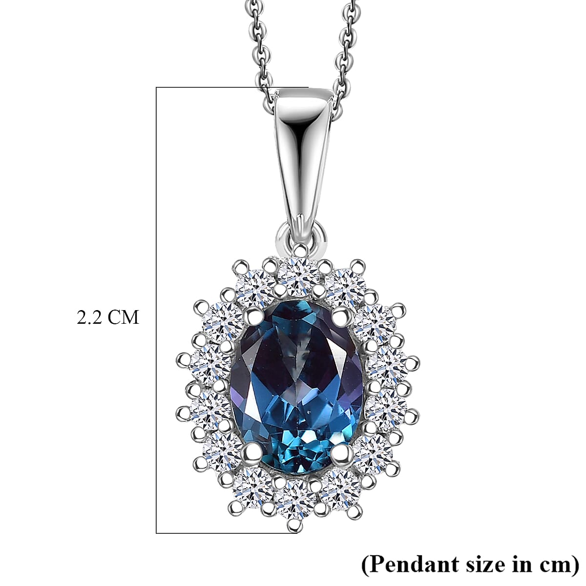 Luxuriant Lab Grown Alexandrite & Lab Grown Diamond Pendant with Chain (Size 20) in Rhodium Overlay Sterling Silver 1.96 Ct.