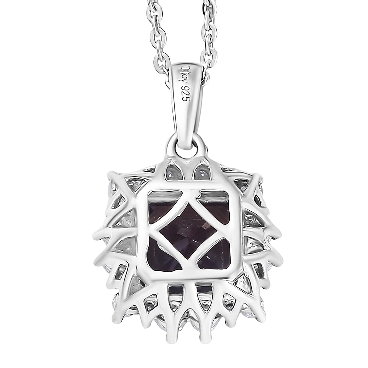 D'Joy Lab Grown Alexandrite & Moissanite Pendant with Chain (Size 20) in Rhodium Overlay Sterling Silver 2.30 Ct.