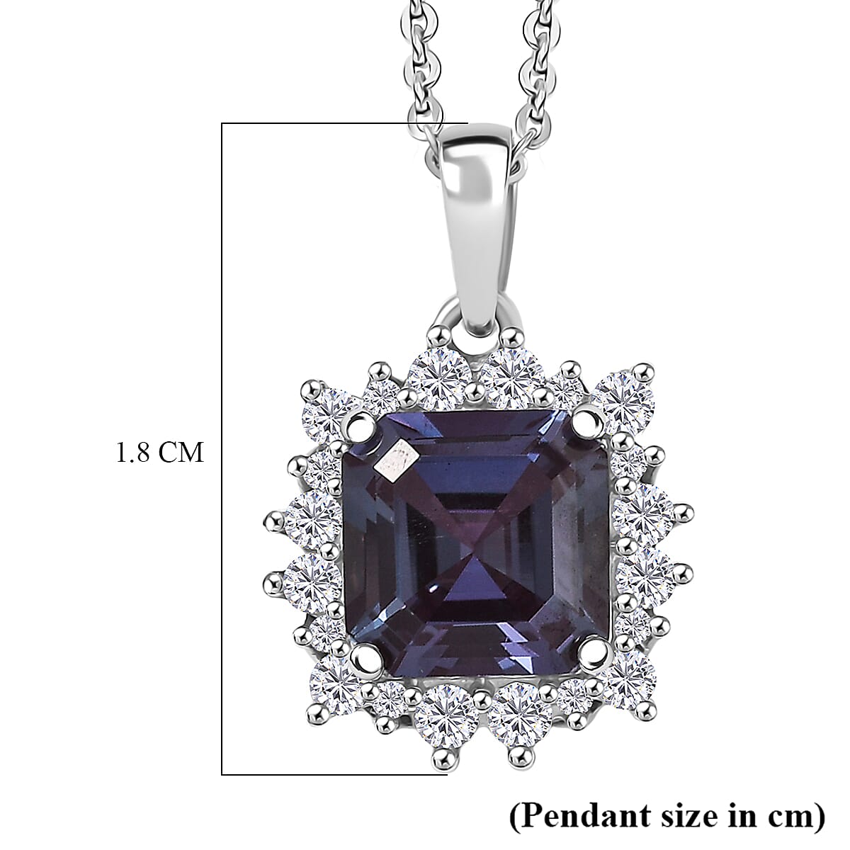 D'Joy Lab Grown Alexandrite & Moissanite Pendant with Chain (Size 20) in Rhodium Overlay Sterling Silver 2.30 Ct.