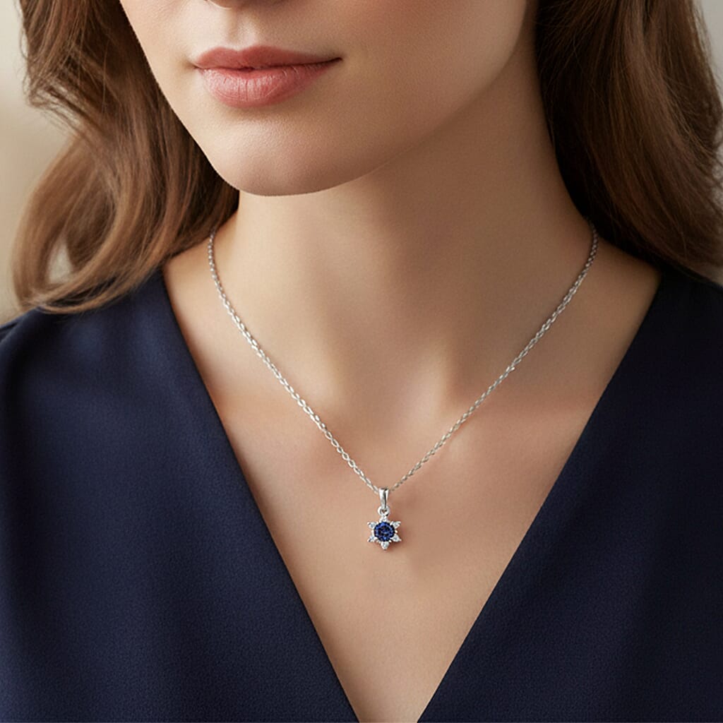 Luxuriant Lab Grown Alexandrite & White Zircon Pendant with Chain (Size 20) in Rhodium Overlay Sterling Silver