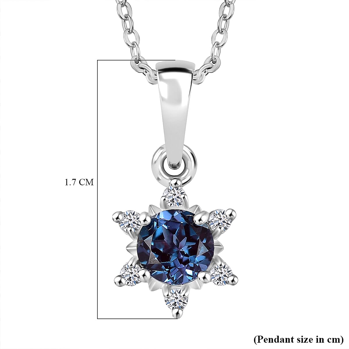 Luxuriant Lab Grown Alexandrite & White Zircon Pendant with Chain (Size 20) in Rhodium Overlay Sterling Silver