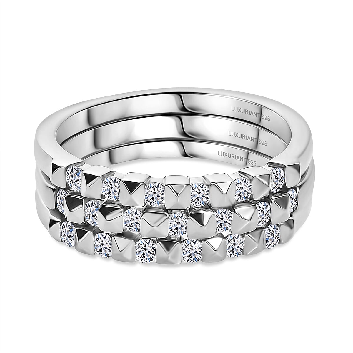 Luxuriant Set of 3 - Lab Grown Diamond (SI-GH) Stackable Ring in Rhodium Overlay Sterling Silver 0.51 Ct, Silver Wt. 5.44 Gms.