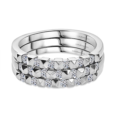 Luxuriant Set of 3 - Lab Grown Diamond (SI-GH) Stackable Ring in Rhodium Overlay Sterling Silver 0.51 Ct, Silver Wt. 5.44 Gms.
