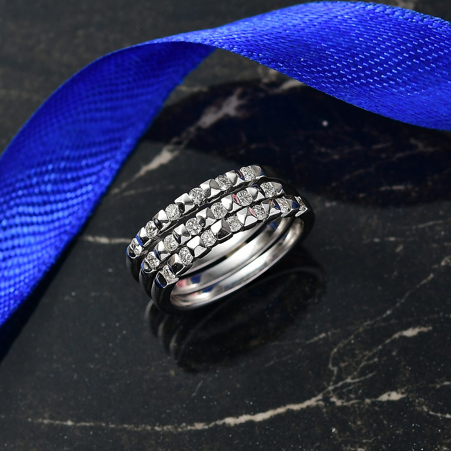 Set of 3 - Lab Grown Diamond Stackable Ring in Rhodium Overlay Sterling Silver Wt. 8.5 Gms 0.510 Ct.