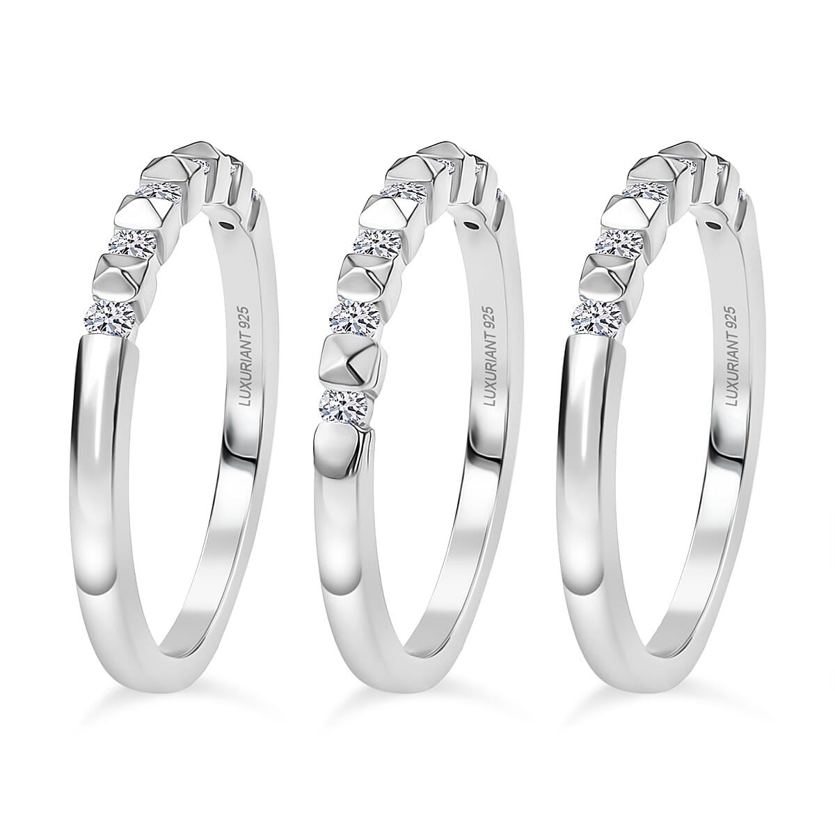 Luxuriant Set of 3 - Lab Grown Diamond (SI-GH) Stackable Ring in Rhodium Overlay Sterling Silver 0.51 Ct, Silver Wt. 5.44 Gms.