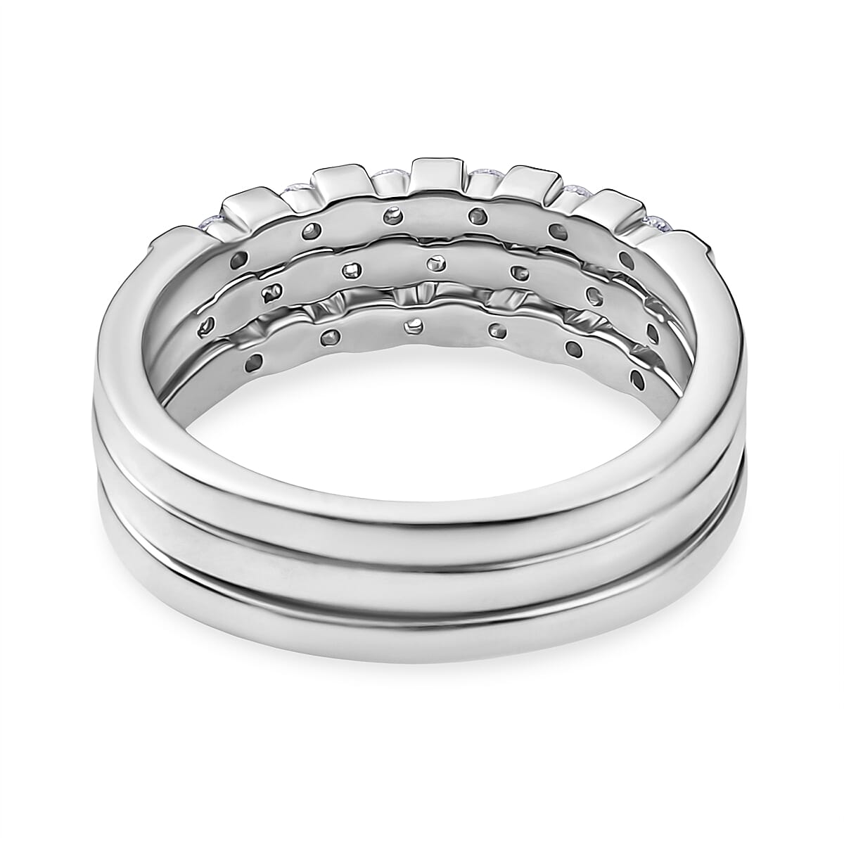Luxuriant Set of 3 - Lab Grown Diamond (SI-GH) Stackable Ring in Rhodium Overlay Sterling Silver 0.51 Ct, Silver Wt. 5.44 Gms.