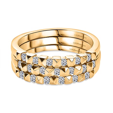 Set of 3 - Lab Grown Diamond (SI-GH) Stackable Ring in 18K Vermeil Yellow Gold Plated Sterling Silver 0.51 Ct, Silver Wt. 5.43 Gms.