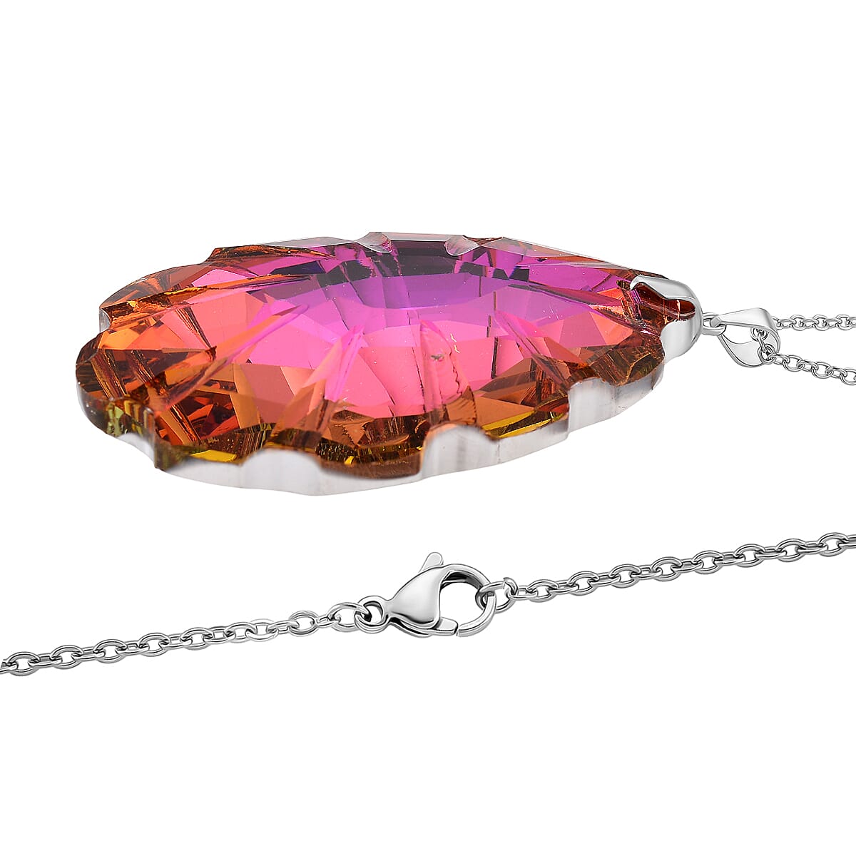 Orange Magic Color Crystal Pendant with Chain (Size 24) in Silver Tone