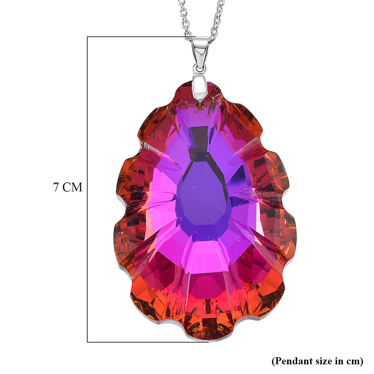 Orange Magic Color Crystal Pendant with Chain (Size 24) in Silver Tone