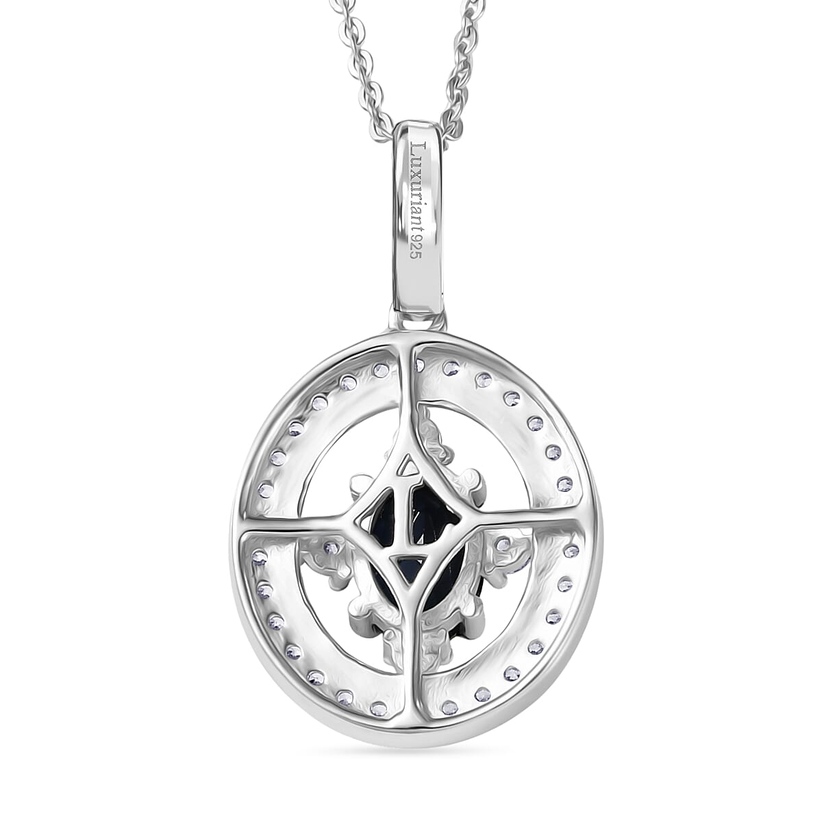 Luxuriant Lab Grown Alexandrite & White Zircon Pendant with Chain (Size 20) in Rhodium Overlay Sterling Silver 1.53 Ct.