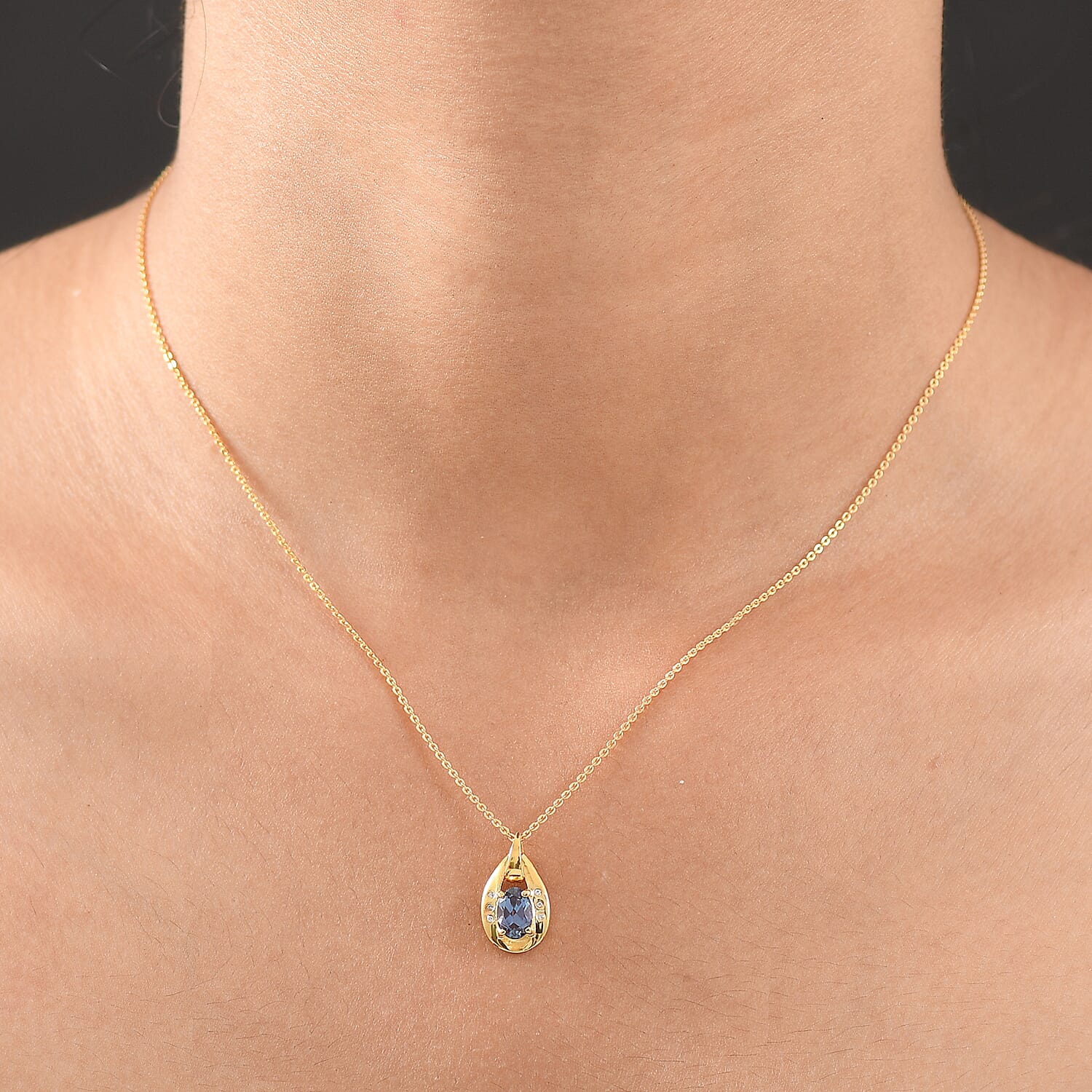 Luxuriant Lab Grown Alexandrite & White Zircon Pendant with Chain (Size 20) in 18K Vermeil Yellow Gold Plated Sterling Silver